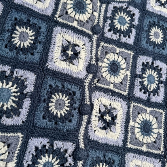 Christopher & Banks Granny Square Crochet Cardigan Sweater Short Sleeve S Blue - Picture 5 of 6